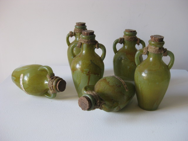 BOTTLES, Small Green w Shellac Finish